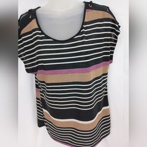 2 FOR $30 LAVISH Short Sleeve Striped‎ Multi Color Tshirt(#1,284)